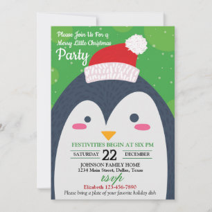 Cute Winter Penguin Christmas Party Invitation