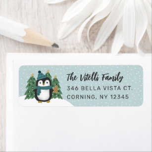 Cute Winter Penguin Christmas Return Address  Label
