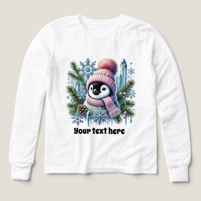 Cute Winter penguin customizable girls Tri-Blend Shirts (Design Front)