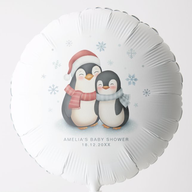 Cute Winter Penguin Family Christmas Baby Shower Balloon (Front)