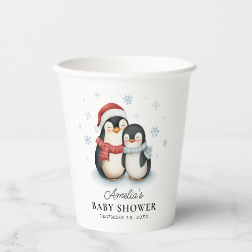 Cute Winter Penguin Family Christmas Baby Shower Paper Cups