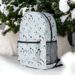 Cute winter penguin igloos snow illustration printed backpack<br><div class="desc">A cute hand-painted watercolor penguins,  igloos,  and snowflakes on an icy blue background. Add your name</div>