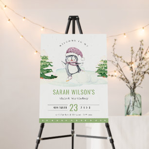 Cute Winter Penguin Kids Any Age Birthday Welcome Foam Board