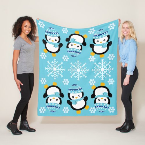 Cute winter penguin pattern for kids fleece blanket