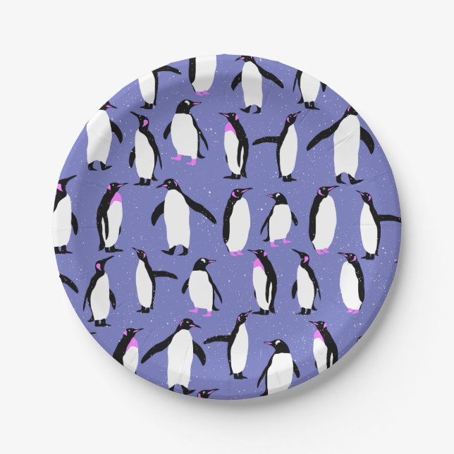 Cute winter penguin pattern paper plates (Front)