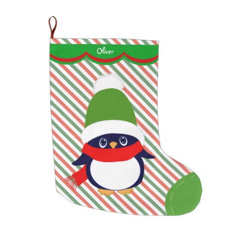 Cute Winter Penguin Pattern Personalized Large Christmas Stocking