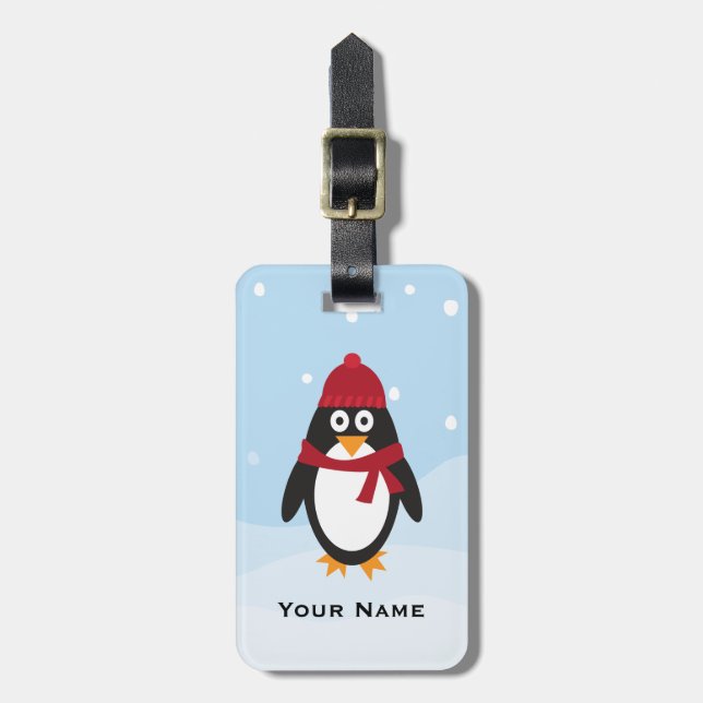 Cute Winter Penguin Personalized Luggage Tag (Front Vertical)