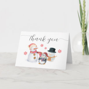 Cute Winter Penguin Snowman Baby Shower Letterpress Thank You Card