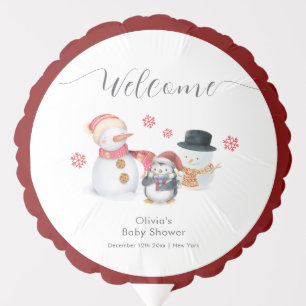 Cute Winter Penguin Snowman Baby Shower Welcome  Balloon
