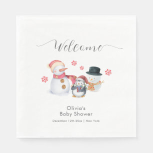 Cute Winter Penguin Snowman Baby Shower Welcome Napkins