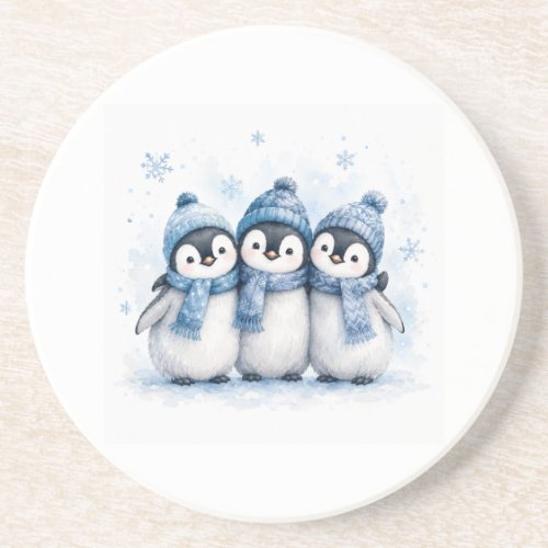 Cute Winter Penguin Trio Can Cooler | Adorable Blu Coaster