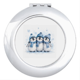 Cute Winter Penguin Trio Can Cooler   Adorable Blu Compact Mirror