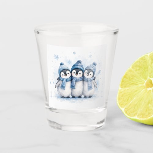 Cute Winter Penguin Trio Can Cooler | Adorable Blu Shot Glass