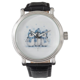 Cute Winter Penguin Trio Can Cooler Adorable Blu Watch
