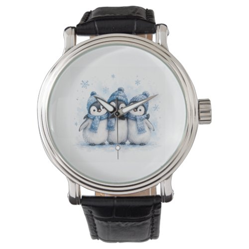 Cute Winter Penguin Trio Can Cooler | Adorable Blu Watch
