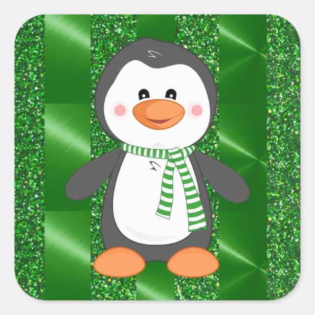 Cute Winter Penguin with Scarf Christmas Stickers (Front)