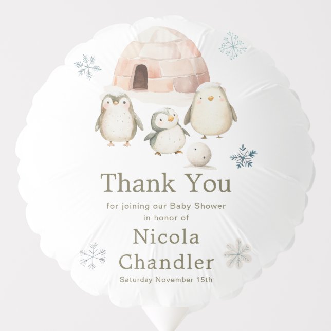 Cute Winter Penguins Baby Shower  Balloon (Front)