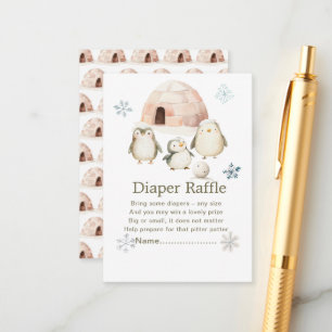 Cute Winter Penguins Baby Shower Diaper Raffle Enclosure Card