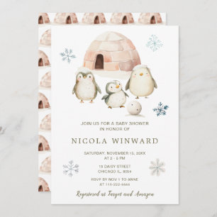 Cute Winter Penguins Baby Shower Invitation