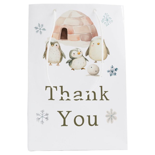 Cute Winter Penguins Baby Shower  Medium Gift Bag (Front)