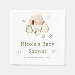 Cute Winter Penguins Baby Shower Napkins