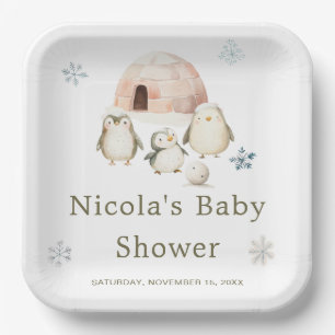 Cute Winter Penguins Baby Shower Paper Plates