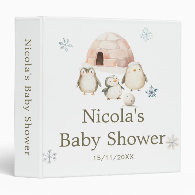 Cute Winter Penguins Baby Shower Photo Album 3 Ring Binder (Front/Spine)