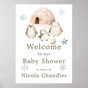 Cute Winter Penguins Baby Shower Poster