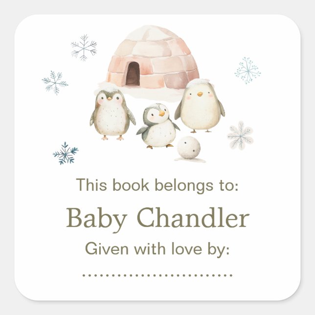 Cute Winter Penguins Baby Shower  Square Sticker (Front)