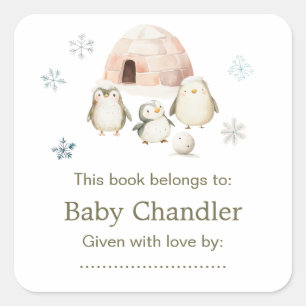 Cute Winter Penguins Baby Shower Square Sticker