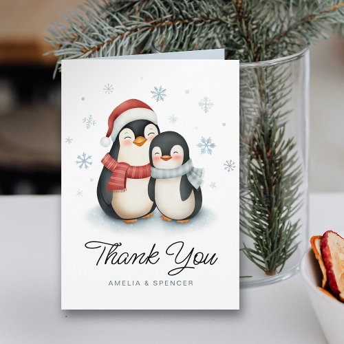 Cute Winter Penguins Baby Shower Thank You Card