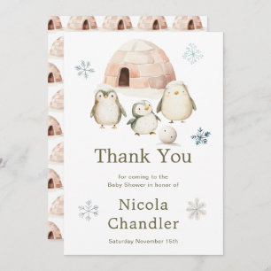 Cute Winter Penguins Baby Shower Thank You Card