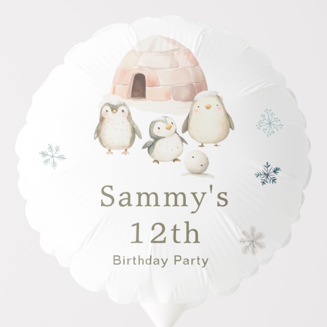 Cute Winter Penguins Birthday Party Balloon (Front)