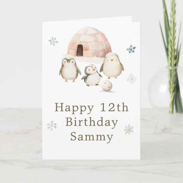 Cute Winter Penguins Birthday Party Card (Front)