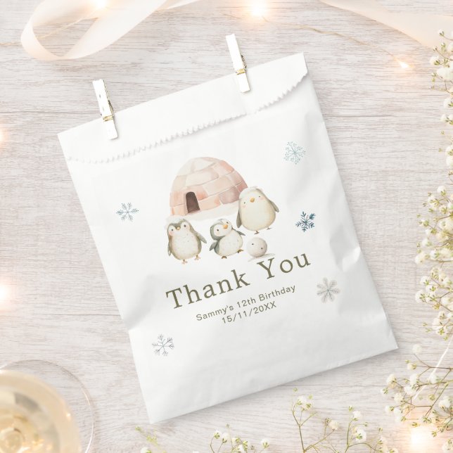 Cute Winter Penguins Birthday Party Favor Bag (Clipped)