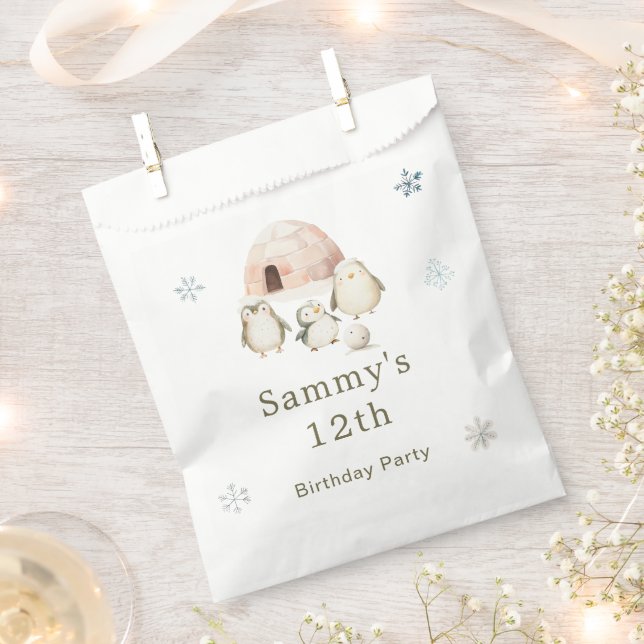 Cute Winter Penguins Birthday Party Favor Bag (Clipped)