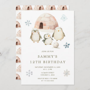 Cute Winter Penguins Birthday Party Invitation