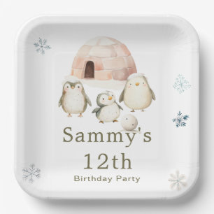 Cute Winter Penguins Birthday Party Paper Plates