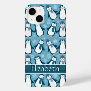 Cute Winter Penguins Design Add Name Case-Mate iPhone 14 Case