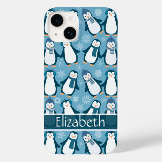 Cute Winter Penguins Design Add Name Case-Mate iPhone 14 Case