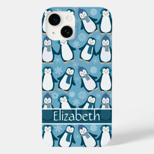 Cute Winter Penguins Design Add Name Case_Mate iPhone 14 Case