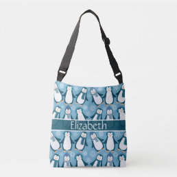 Cute Winter Penguins Design Add Name Crossbody Bag