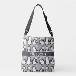 Cute Winter Penguins Design Add Name | Gray Crossbody Bag