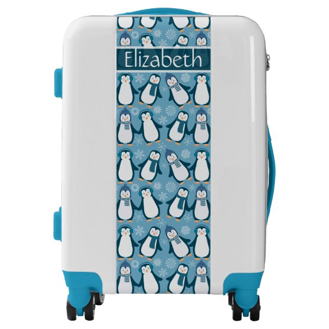 Cute Winter Penguins Design Add Name Luggage (Front)