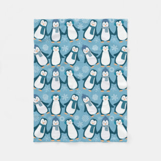 Cute Winter Penguins Design Fleece Blanket