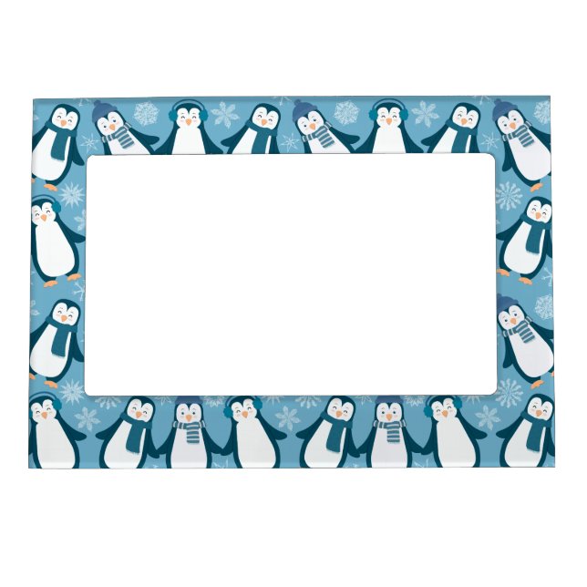 Cute Winter Penguins Design Magnetic Picture Frame (Front)