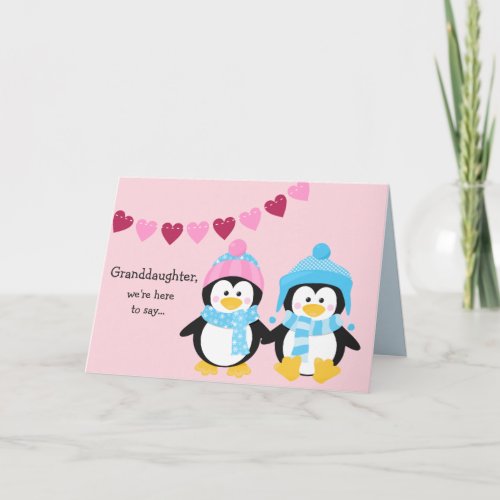 Cute Winter Penguins Granddaughter Valentine Holiday Card