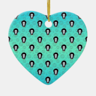 Cute Winter Penguins over Teal and Mint Green Ceramic Ornament