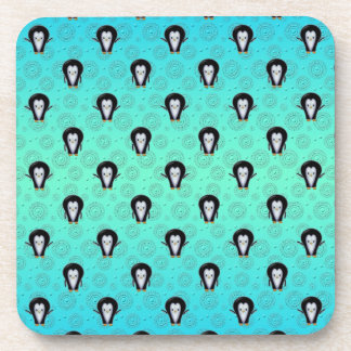 Cute Winter Penguins over Teal and Mint Green Coaster
