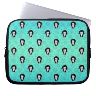 Cute Winter Penguins over Teal and Mint Green Laptop Sleeve
